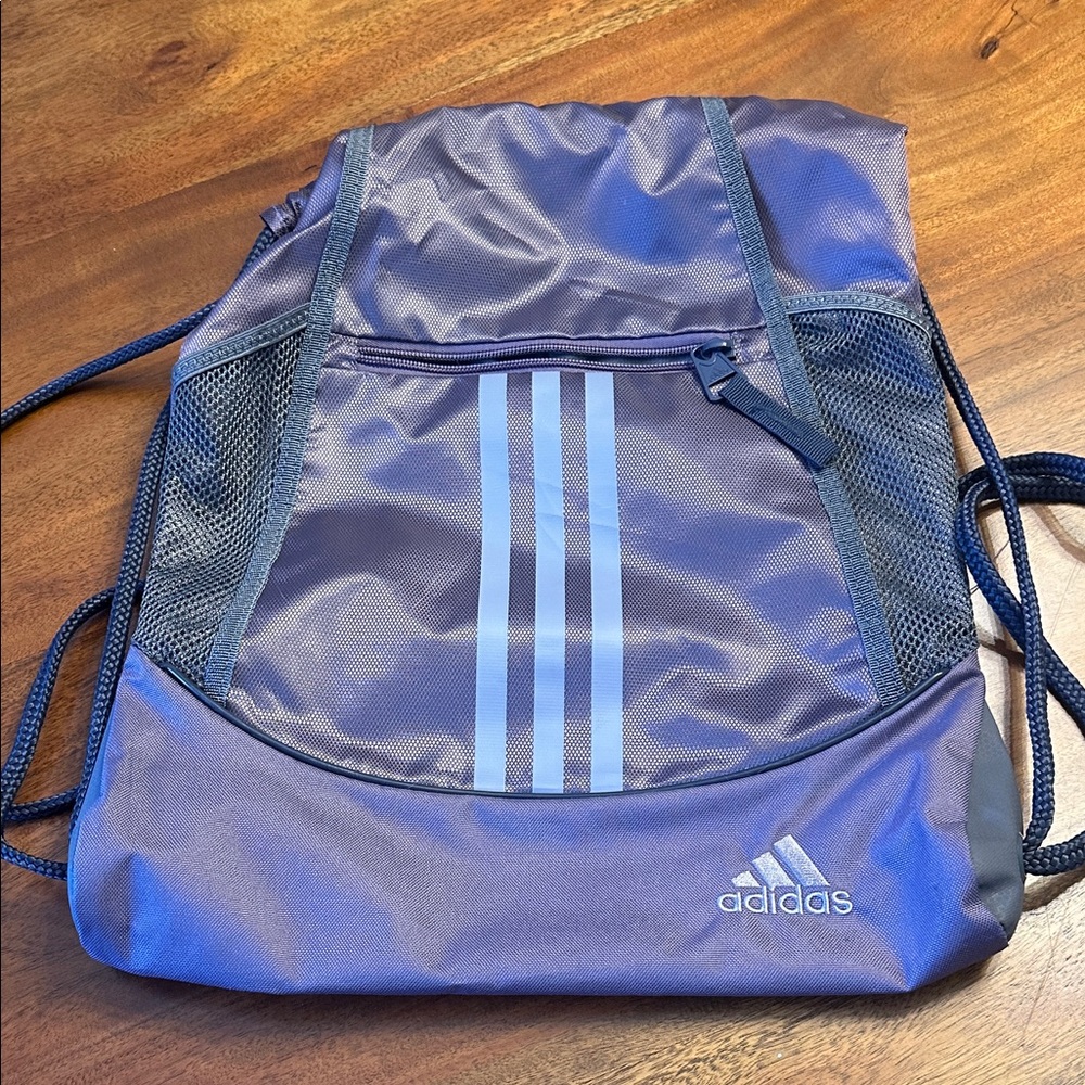 Adidas Purple and Gray Drawstring Backpack